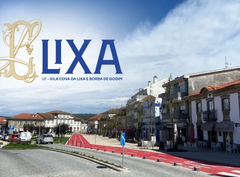 Nova identidade visual da Cidade da Lixa sobre imagem do centro urbano da cidade