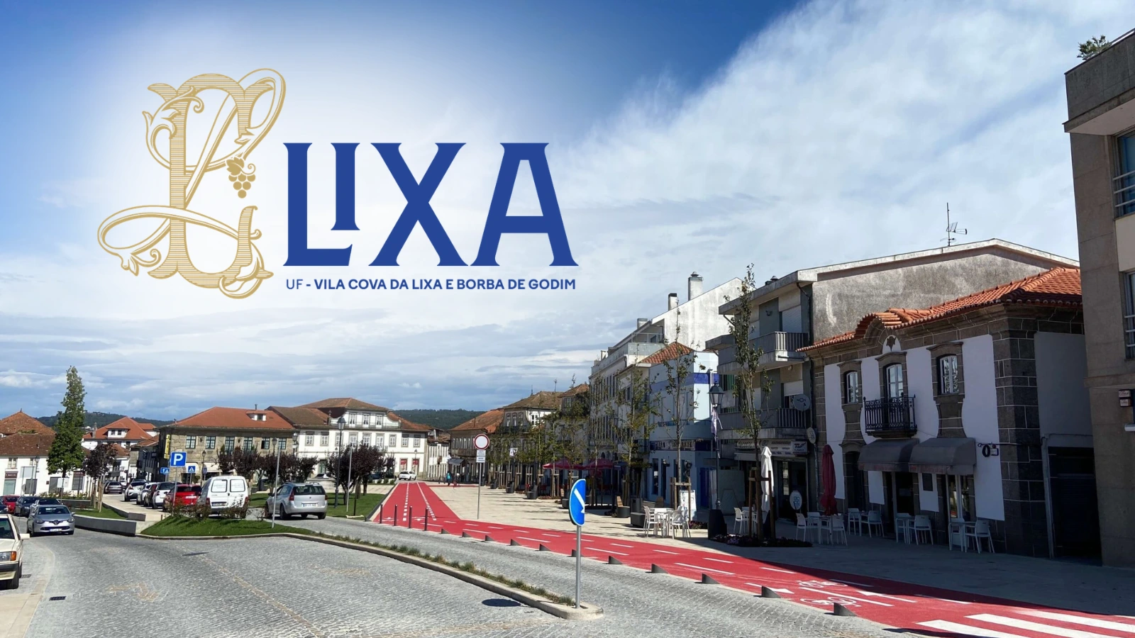 Nova identidade visual da Cidade da Lixa sobre imagem do centro urbano da cidade